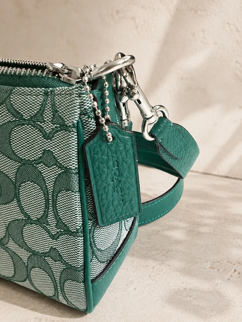 COACH Green Signature Jacquard Wristlet